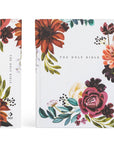 Floral design Bible cover with 'The Holy Bible' text on a white background