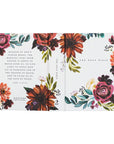 Floral design on a book with text and branding
