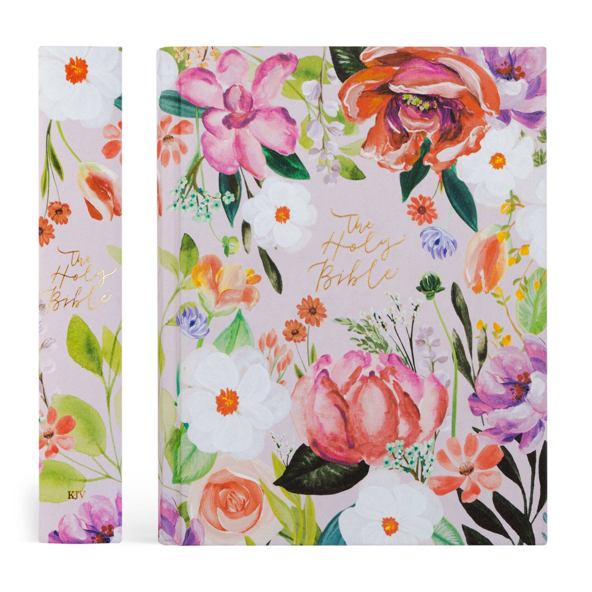 Floral notebook with 'The Holy Bible' text on a white background