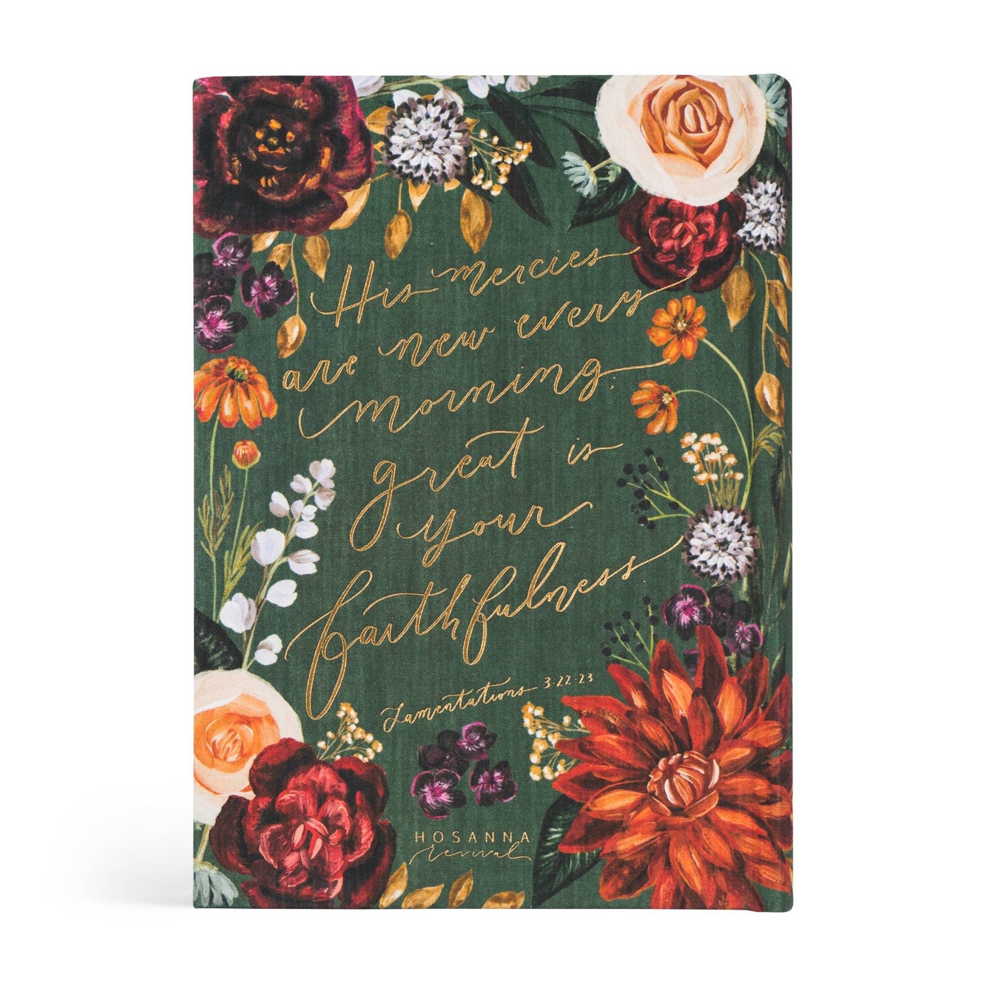 Floral notebook with decorative text on a white background