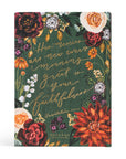 Floral notebook with decorative text on a white background