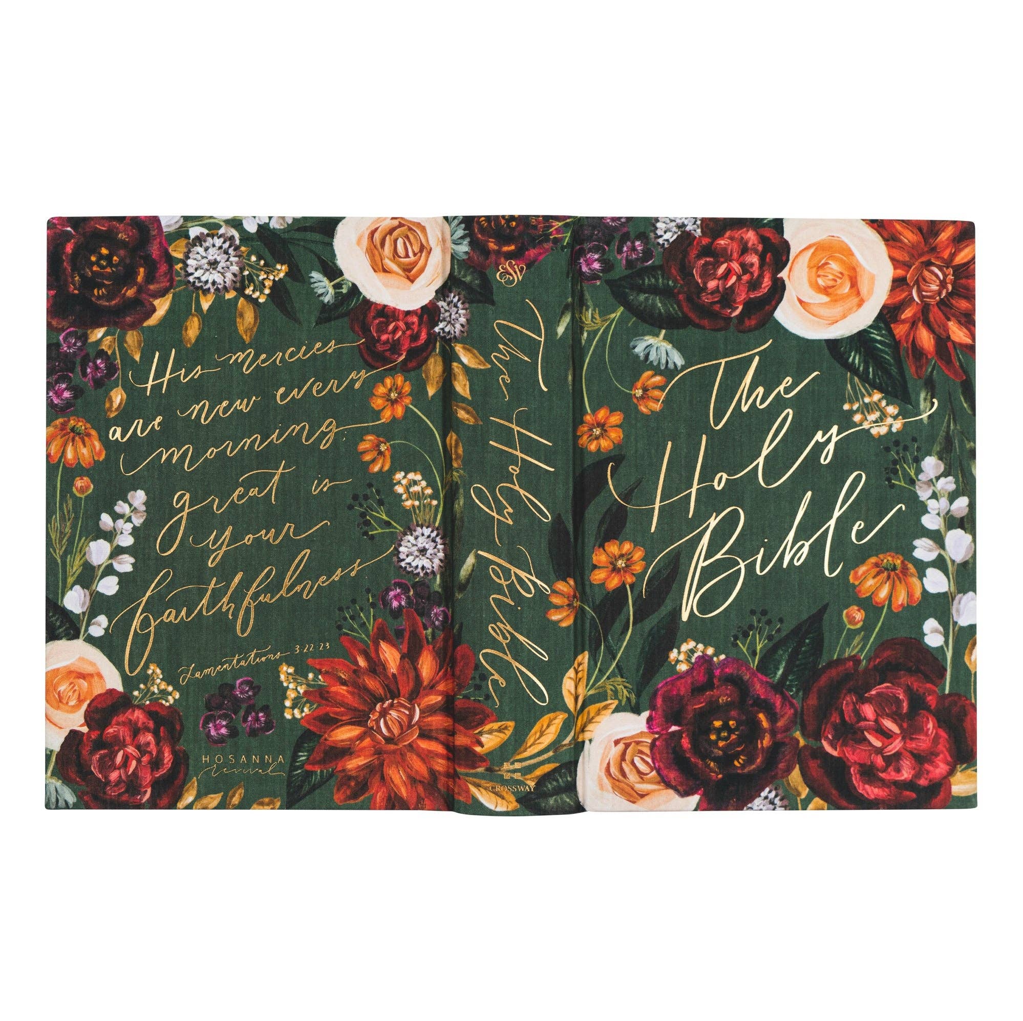 Floral decorated Bible cover with text on a white background