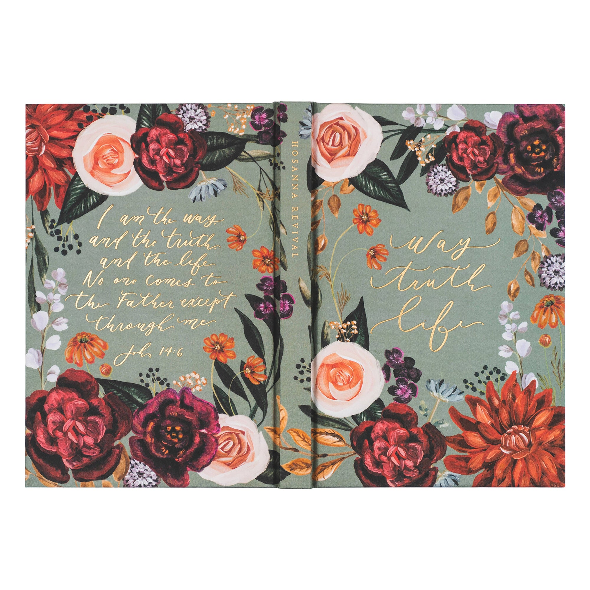 Floral notebook with Bible verse text on a white background