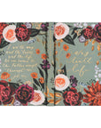 Floral notebook with Bible verse text on a white background