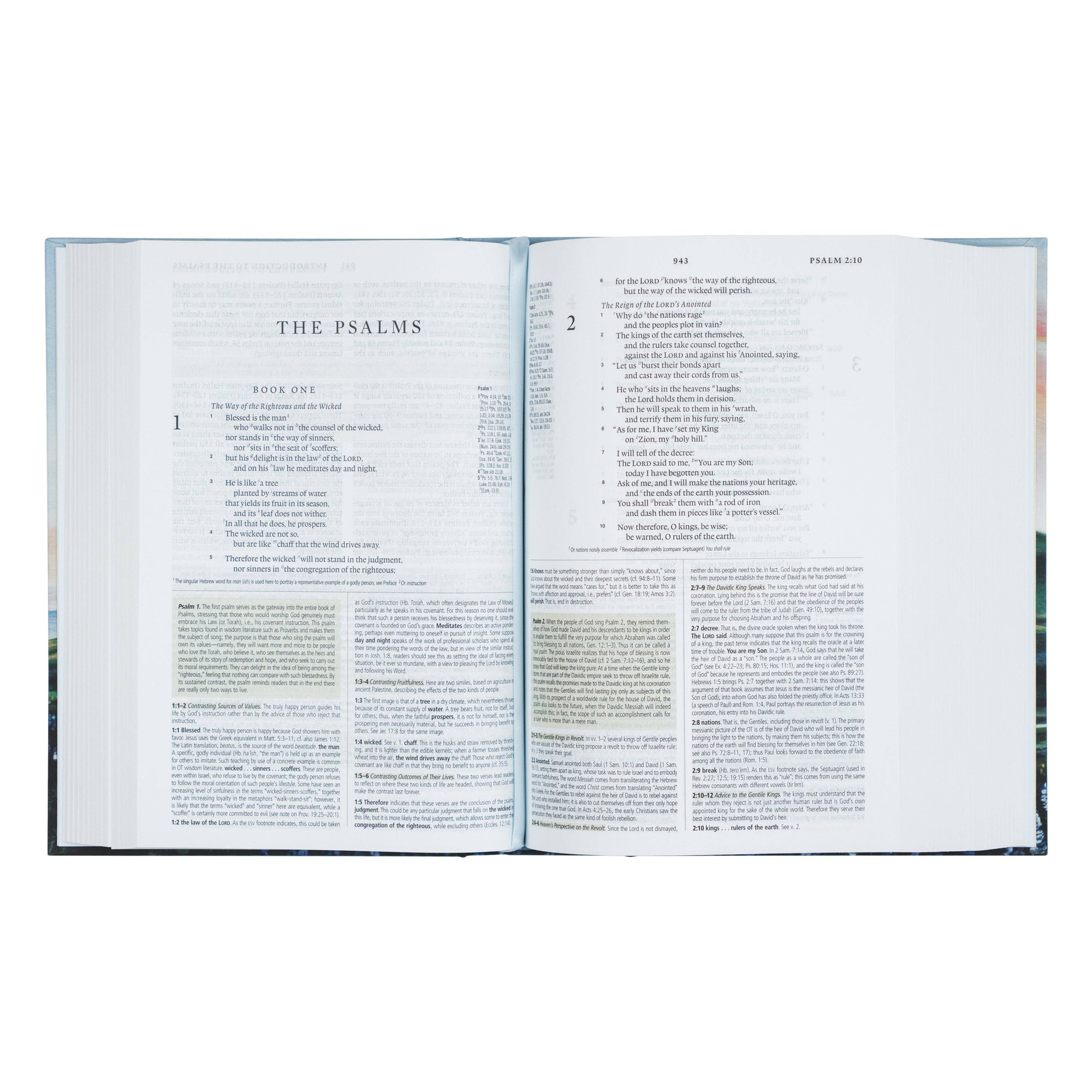 Open book displaying 'The Psalms' with text on a white background