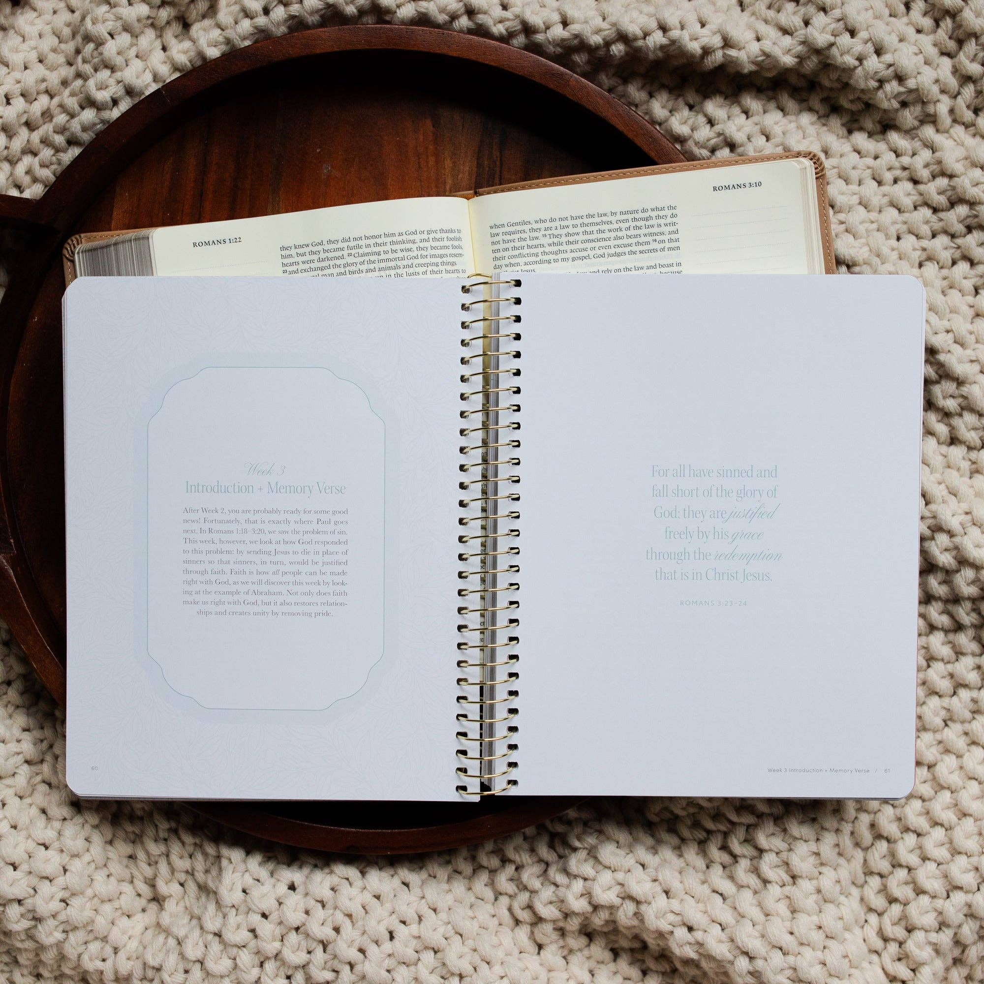 Open notebook on a textured surface