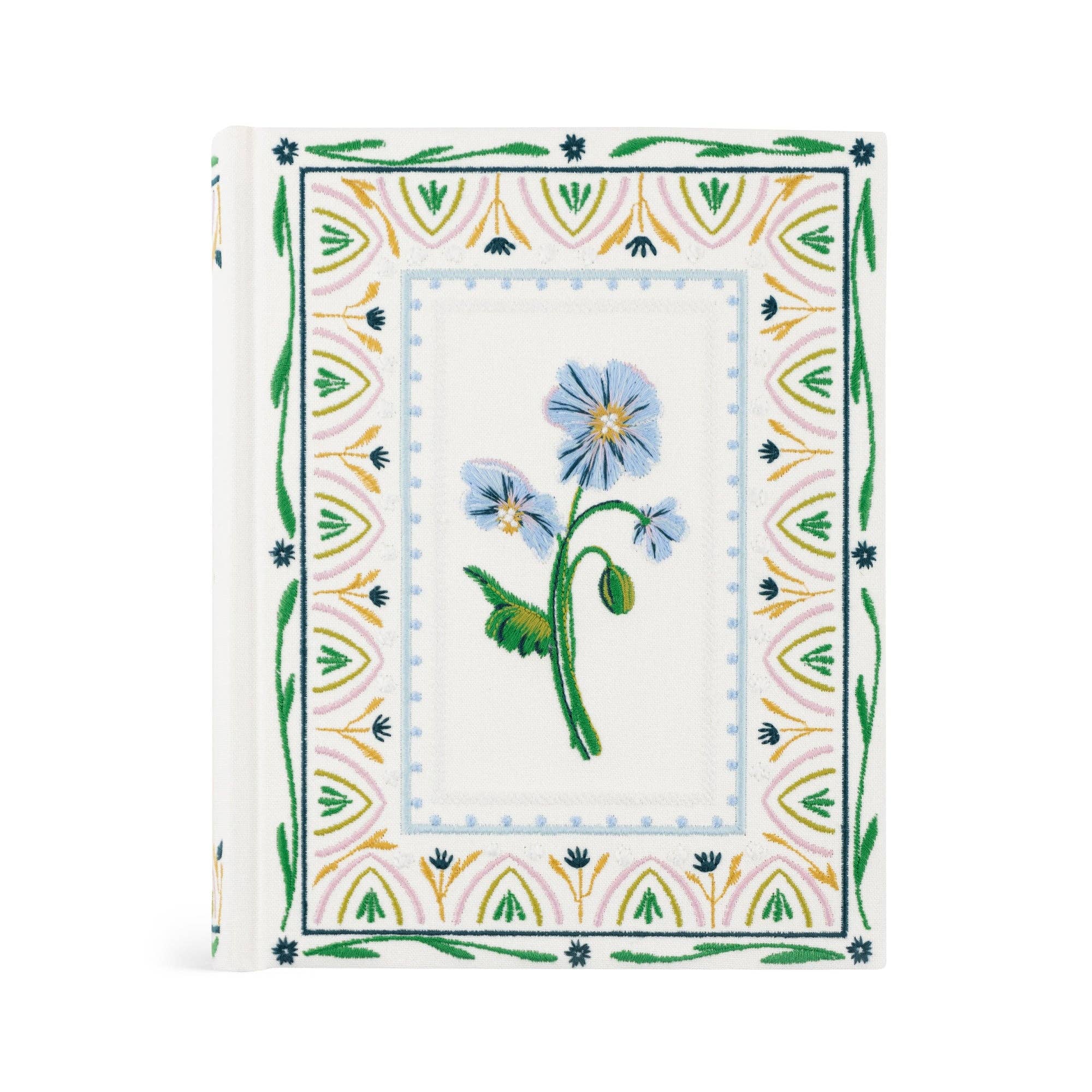 Decorative card with floral design and geometric border on a white background