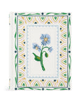 Decorative card with floral design and geometric border on a white background