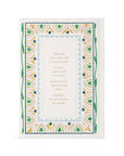 Decorative card with text and geometric border on a white background