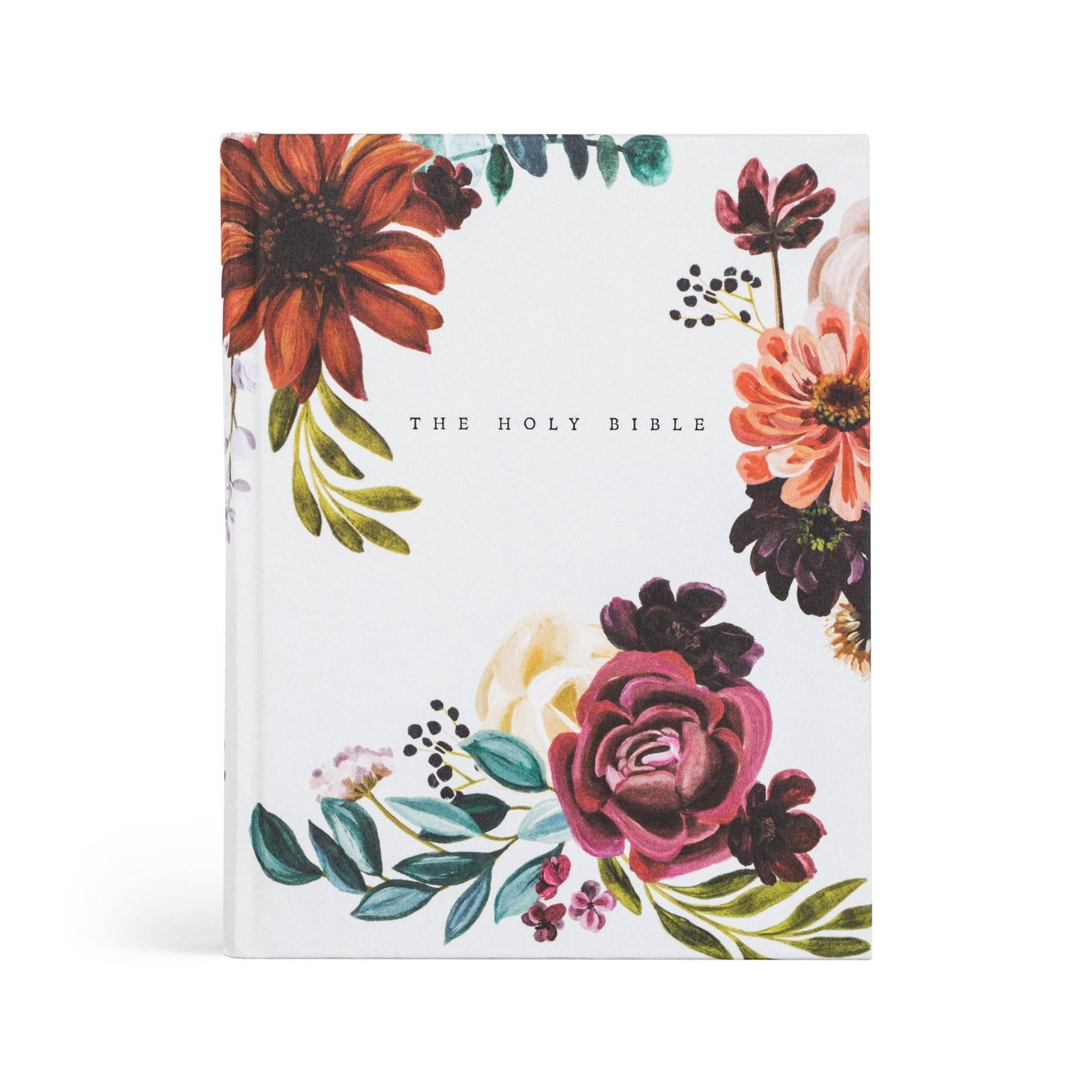 Floral design on a white background with 'The Holy Bible' text