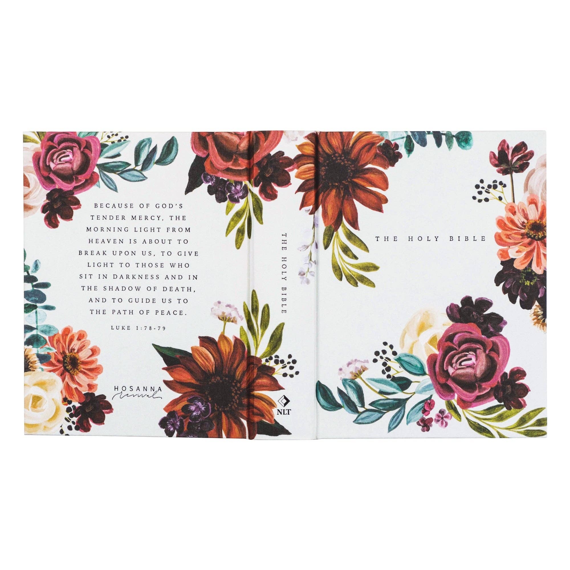 Floral design on a book with text and branding
