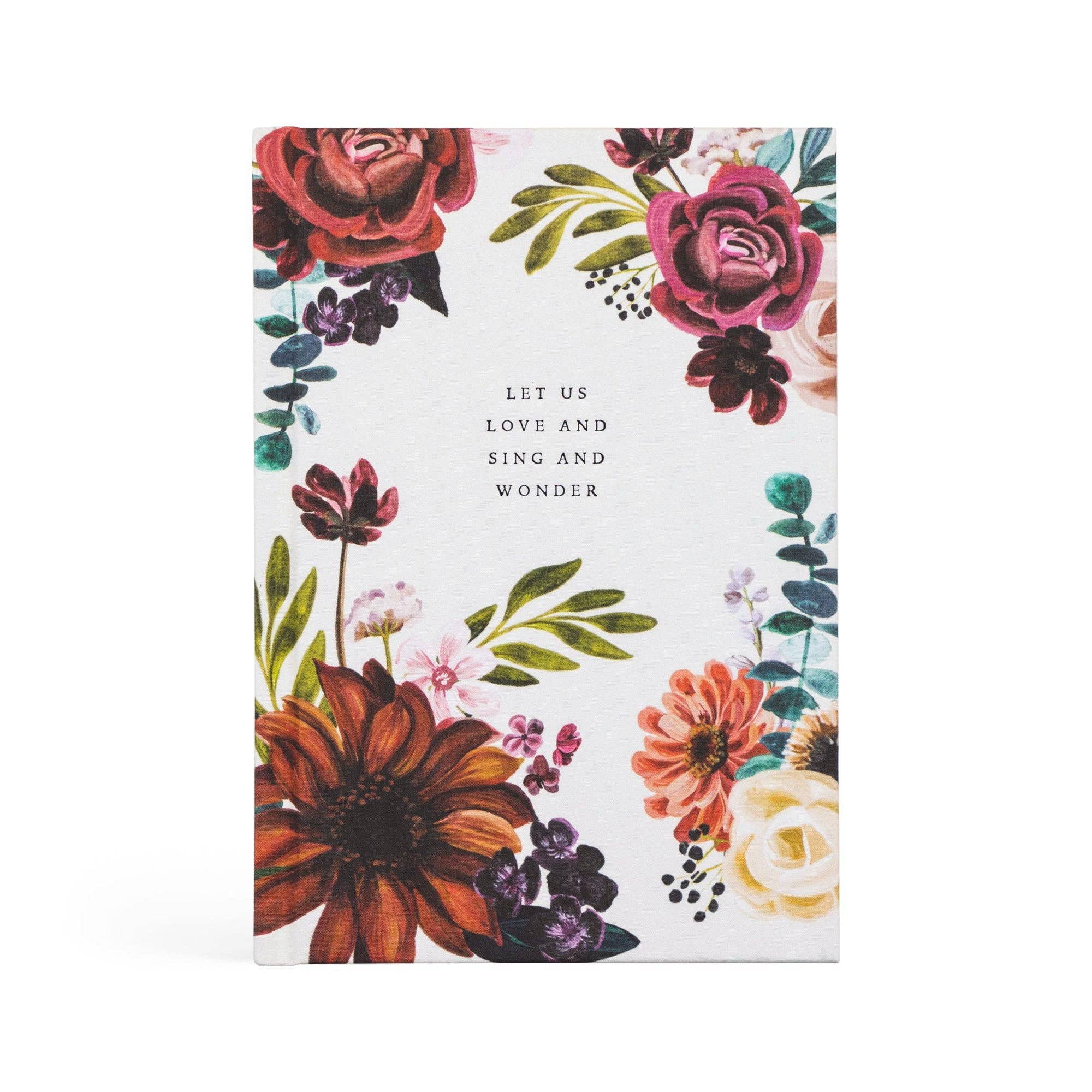 Floral notebook with decorative text on a white background