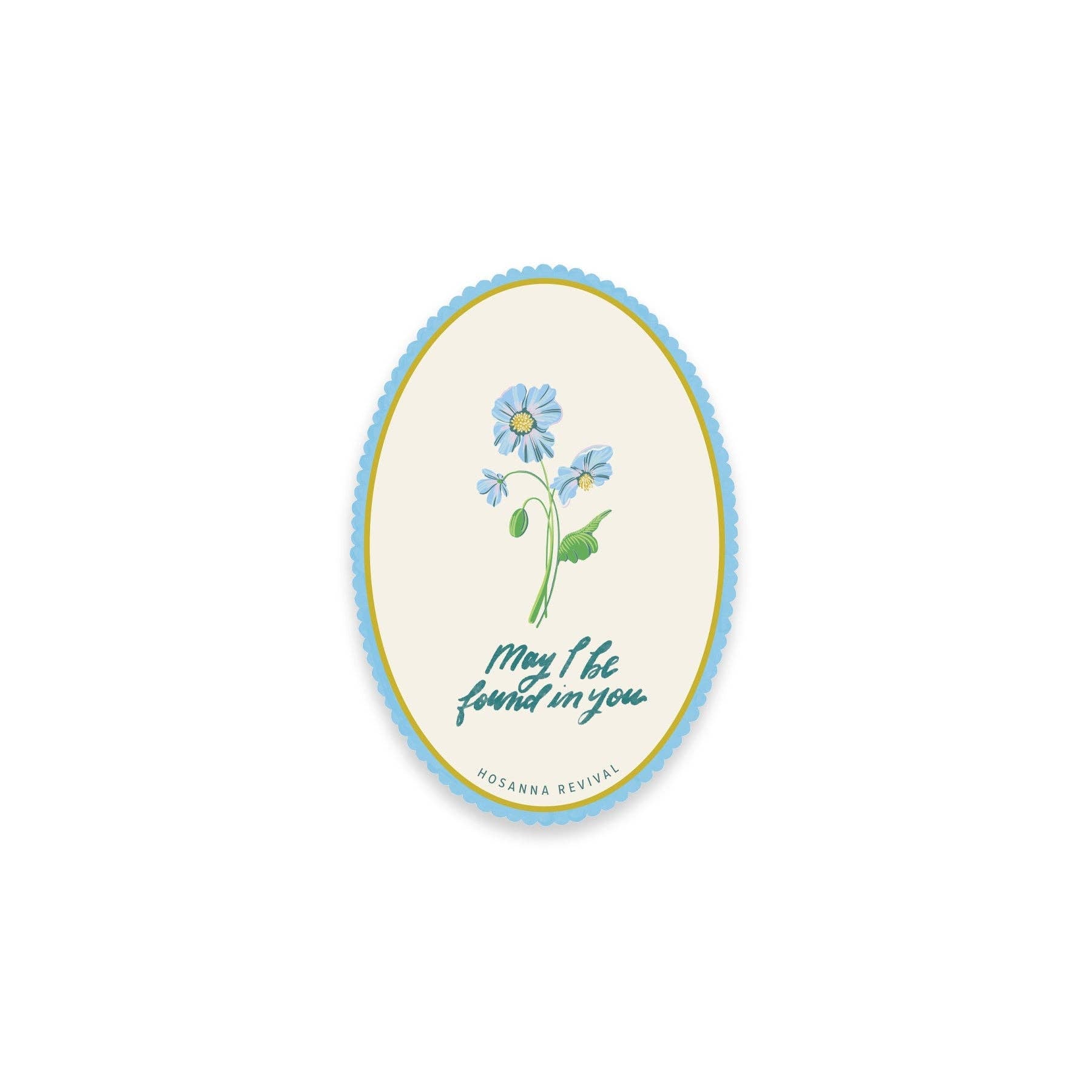 Decorative oval with floral design and text on a white background