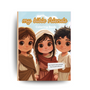 Coloring book cover with cartoon characters and 'my bible friends' text on a white background