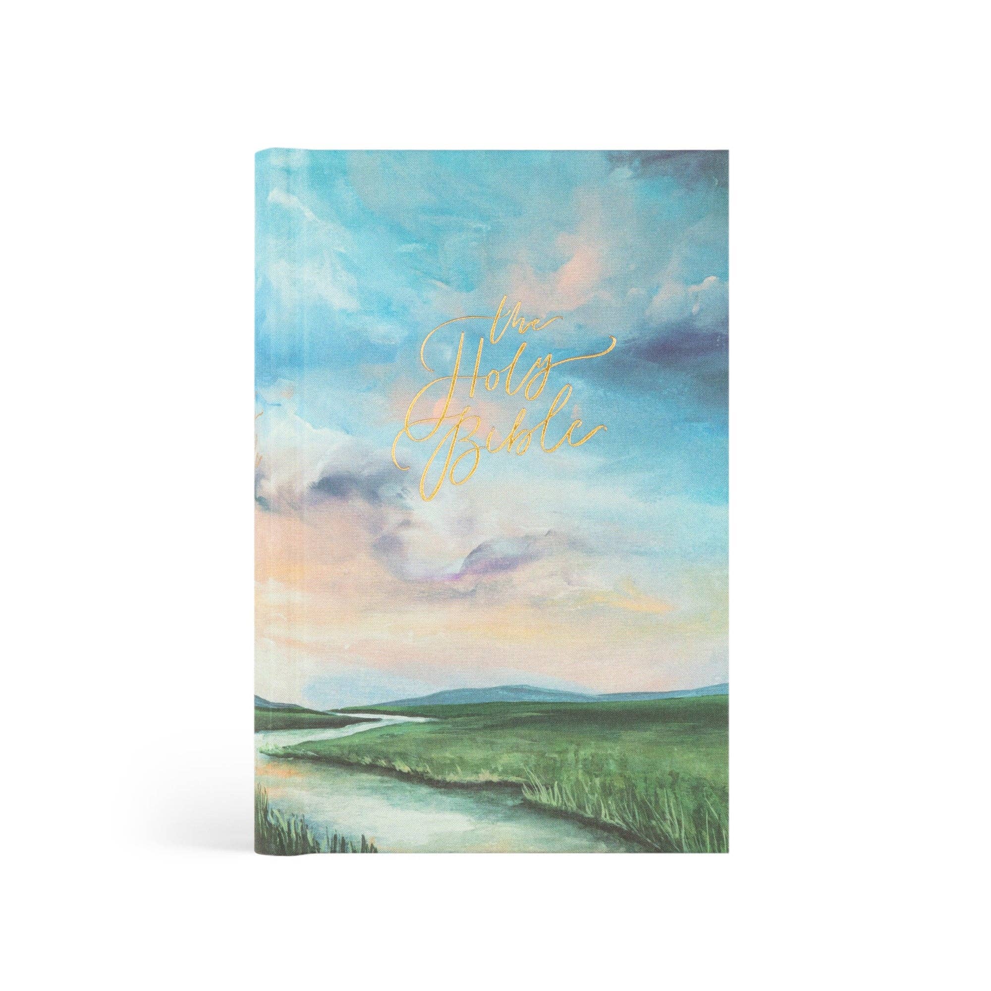 Journal with a scenic cover featuring a river and mountains, on a white background