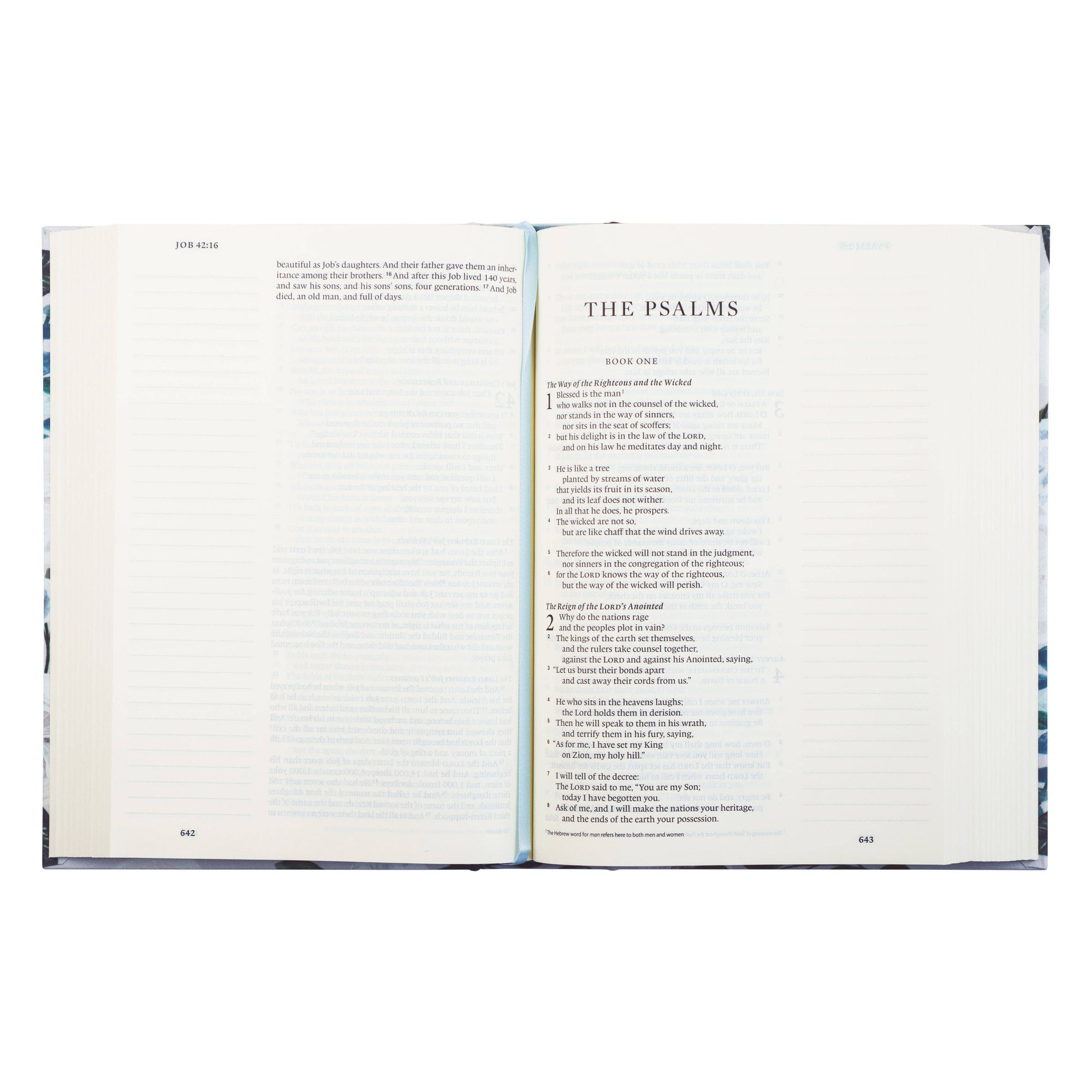 Open book displaying 'The Psalms' with a white background