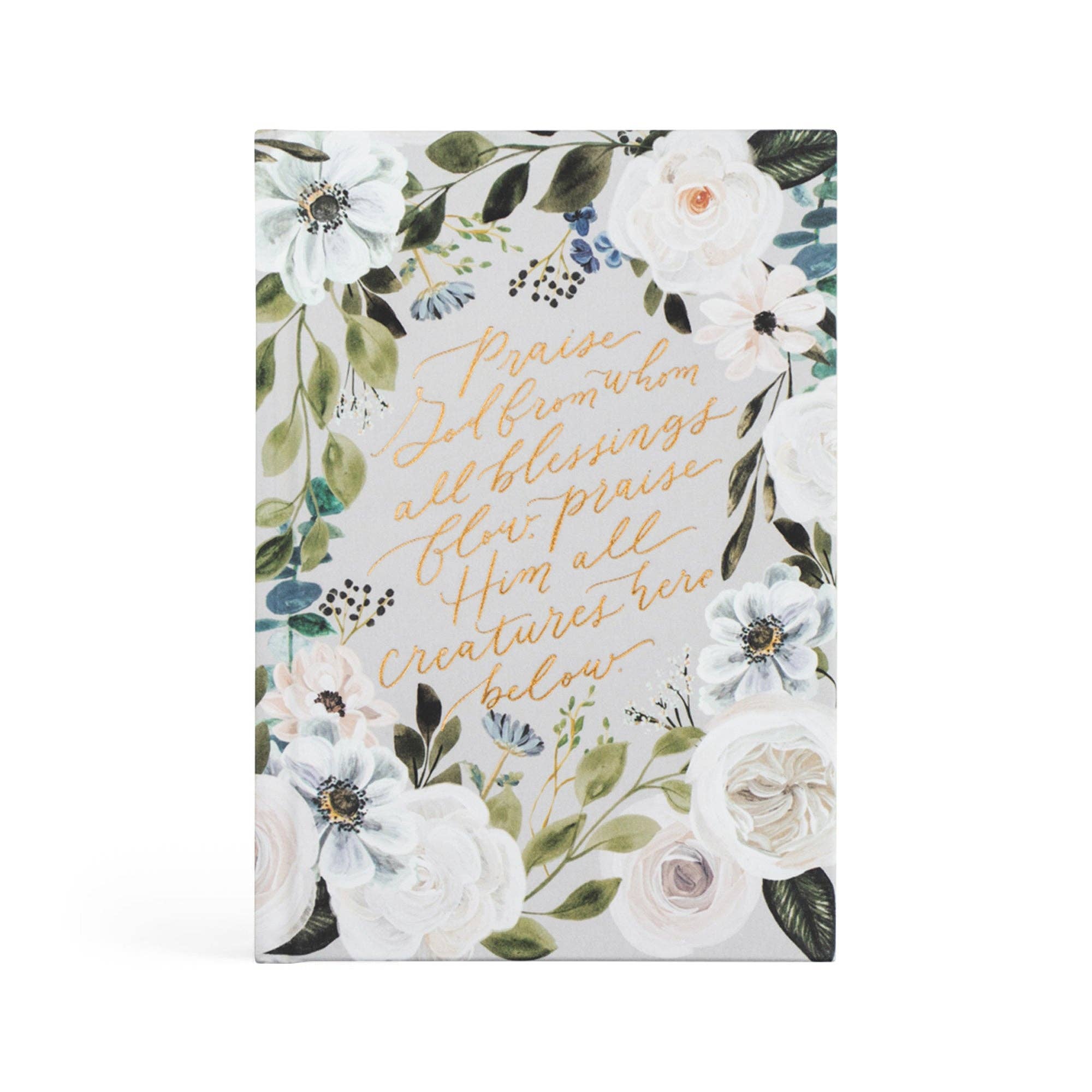 Floral design with gold text on a white background