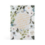Floral design with gold text on a white background