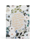 Floral design with gold text on a white background