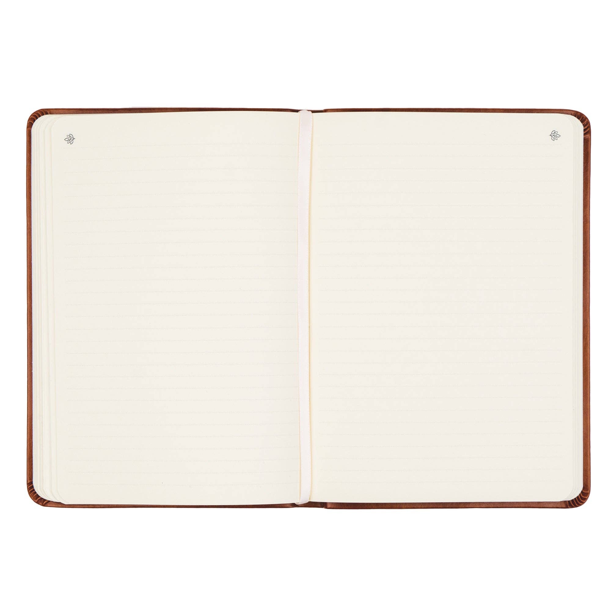 Open notebook with blank pages on a white background